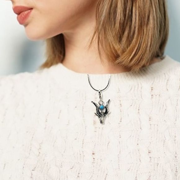 925 Sterling Silver Square Turquoise Horned Animal Head Charm - Picture 6 of 7